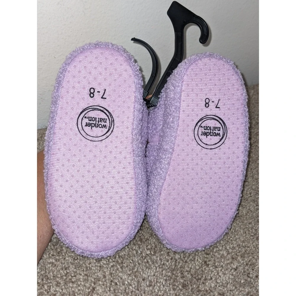 Wonder Nation Rainbow Slippers Fuzzy Cozy‎ Purple Kids Size 7-8 NWT